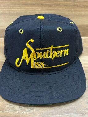 Vintage Southern Miss Double Barline Black & Yellow Snapback Hat
